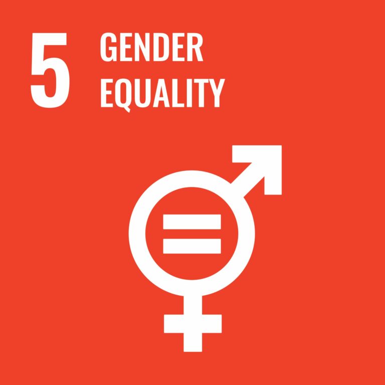 Symbolic representation for gender equality, UN Sustainable Development Goal 5. Shows a combined male and female gender symbol with an equal sign in the center on a red background, embodying the essence of Sustainable Development Goals.